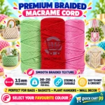 Premium braided macrame cord for bags baskets and plant hangers